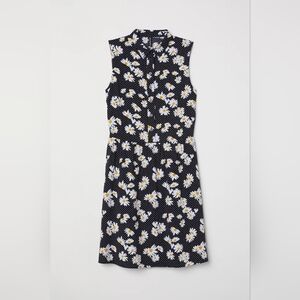 H&M Womens Sleeveless Black Daisy Floral Button Up Viscose Dress Size US 2